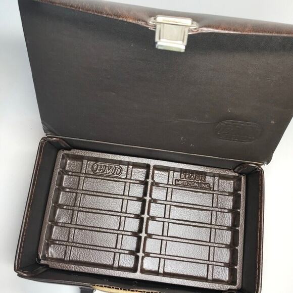 Vintage Beaux Merzon Brown Faux Leather Tape Carrying Case with 12 Cassettes - Picture 9 of 9